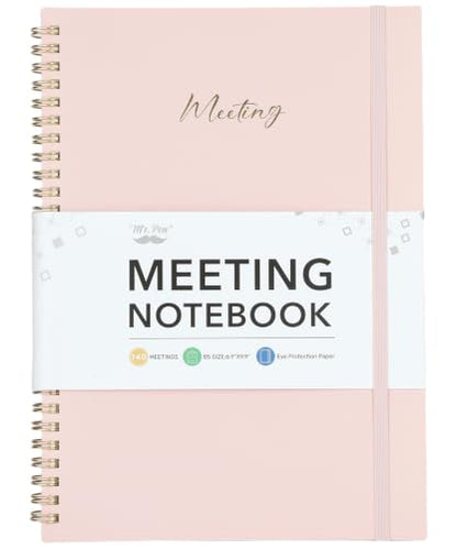 Mr. Pen- Meeting Notebook for Work, 6.9"x9.9", 140 Pages, Pink | Spiral-Bound, Undated Work Notebook with Action Items & Meeting Notes, Office Supplies - color: Pink