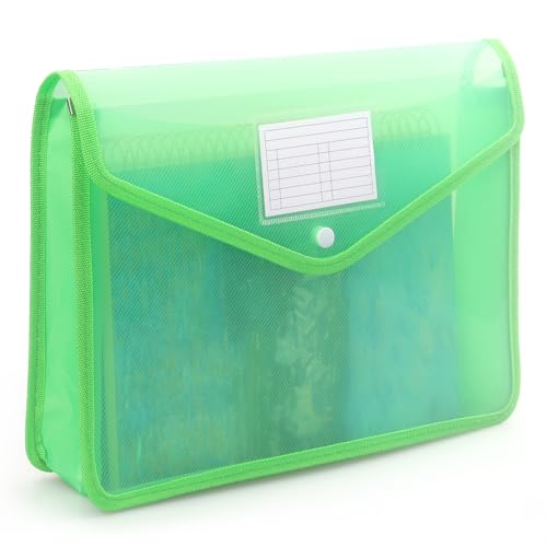 Tamaki Plastic Expanding File Folder, Fit Letter/A4 Size, Green, 1 Pack | Transparent Envelopes with Snap Closure, No Dividers, Large Capacity - color: Green