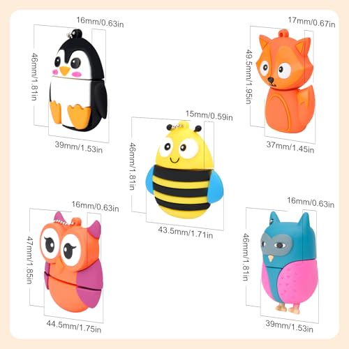 32GB USB Flash Drive Pack of 5 Pcs, BorlterClamp Thumb Drive with Cute Animal Pattern Lovely Memory Sticks - color: Cute Animal Pattern 32GB*5