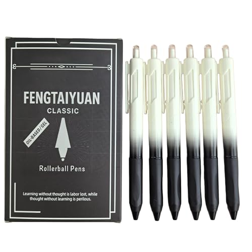 Fengtaiyuan Retractable Gel Pens, 0.5mm ST Precision Tip Quick Dry Black Ink, Gradient Black Barrel with Triangular Silicone Non-Slip Grip, Ergonomic Smooth Pens for Exam School Office [Pack of 6] - color: Black FRW01P6
