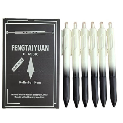 Fengtaiyuan Retractable Gel Pens, 0.5mm ST Precision Tip Quick Dry Black Ink, Gradient Black Barrel with Triangular Silicone Non-Slip Grip, Ergonomic Smooth Pens for Exam School Office [Pack of 6] - color: Black FRW01P6