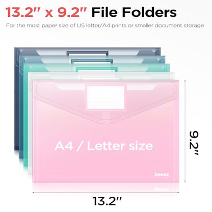 Sooez 10Pack Plastic Envelopes, Plastic File Folders, Clear Folders for Documents Trendy Colors, Super Heavyweight Document Holders, Storage Pouches, File Envelopes for School Office Supplies - style: Trendy/A4