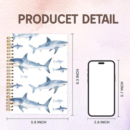 KAOWT Ocean Shark Notebook Journal, Shark Gifts Office Supplies Notebooks for Note Taking, Marine Biology Ocean Journal, Shark Lover Gifts, Hardcover Spiral Notebook 5.5x8.3in - color: Summer notbook-watercolor shark