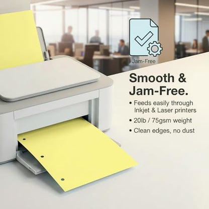 Copy Printing and Writing Colored Paper, 20 Pound - 75 Gsm, 3 Hole Punch, 500 Sheets per Ream. (Canary) - color: Canary