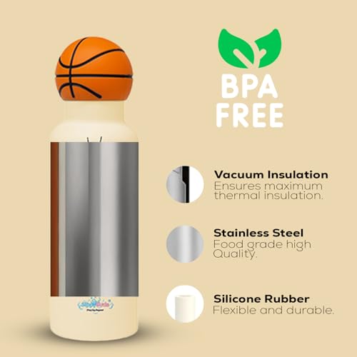 Challenge Yourself Basketball Water Bottle - Insulated with Basketball Design for Enthusiasts – Stainless Steel Water Bottle with Leak Proof Design - 16oz - color: Basketball Bottle