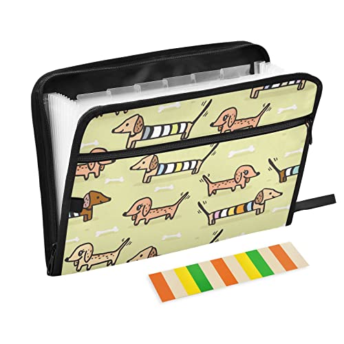 13 Pockets Expanding File Folder Dachshund Puppy Cute Yellow with Sticky Labels Accordion File Folder Document Organizer Letter Size A4 Papers Expandable File Keeper (g294770835p705c746s1601) - color: Multicolor 15