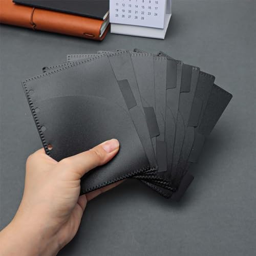 NatSumeBasics 8 Black A7 Binder Pocket Dividers 4 Tabs Mini Planner Inserts PP 2 Layer Cash Envelopes for 6 Ring Budgeting Binder Accessories Supplies (Black Pocket Dividers) - color: Black Pocket Dividers
