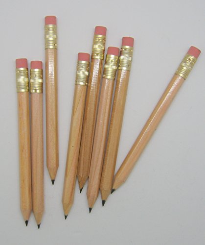 Express Pencils Natural Golf Pencils with Eraser - Half, Pew, Short, Mini, Small, Non Toxic - Hexagon, Sharpened, #2 Pencil, Color - Natural, Pkg of 36 Pocket Pencils