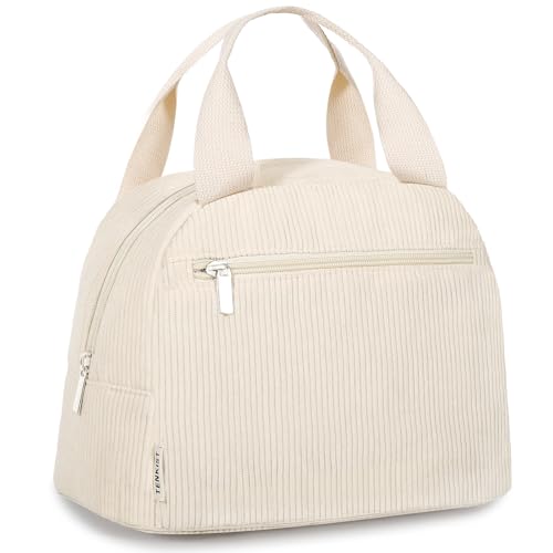 TENKIST Cute Lunch Box Tote Bag - Cooler Corduroy Insulated Bags for Women - Lightweight Reusable Portable Soft Lunch Pail Kit for Adults Work Picnic Travel White 8L - color: C-White, size: 8L