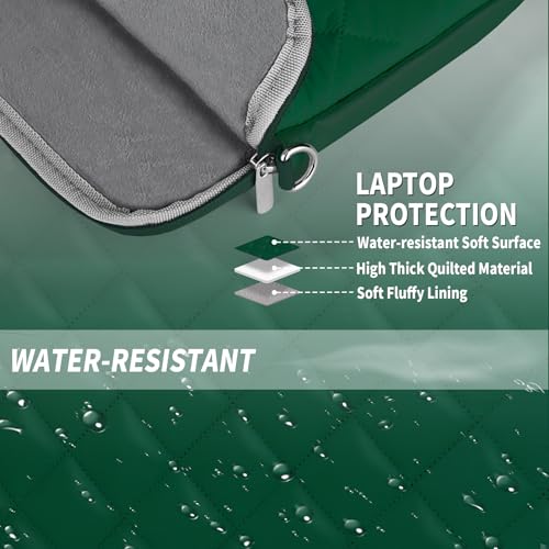 Puffy Quilted Laptop Sleeve with a Removable Shoulder Strap Compatible with MacBook Air 15 inch M2 A2941 2023/Pro 15 A1990 A1707, 15 Surface Laptop 5/4/3,Dell XPS 15,HP Stream 14 inch - color: Sleeve - Blackish Green, size: 15 inch
