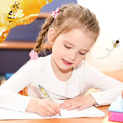Bee Ballpoint Pens Supplies - 24 Pcs Retractable Writing Smooth Black Ink Ball Point Pen Fine Flower Cute Pen Gifts for Office Work School Doctor Nurse Teacher Teen Students Animal Lover - style: Bee