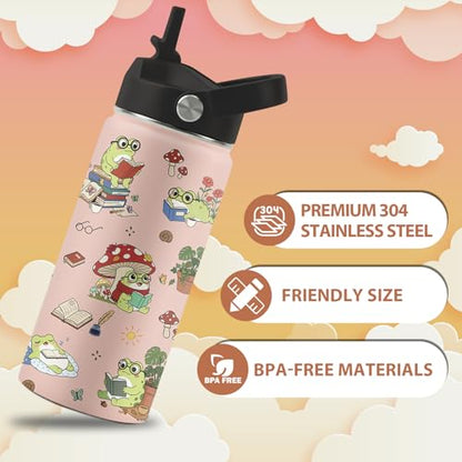 Frog Gifts for Boys Girls, 16 oz Water Bottle with Straw Lid, Frog Water Bottle, Stainless Steel Insulated Tumbler, Cute Frogs Cup, Frogs Themed Gifts - color: Frog