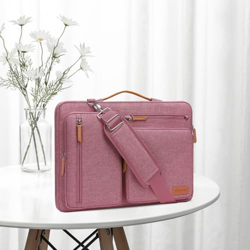 MOSISO 360 Protective Laptop Shoulder Bag,15-15.6 inch Computer Bags Compatible with MacBook Pro 16 inch, HP, Dell, Lenovo, Asus Notebook,Side Open Messenger Bag with 4 Zipper Pockets, Dusty Rose - color: Dusty Rose, size: 16 inch