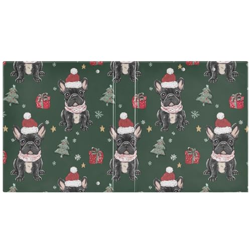 Fustylead Xmas Cute Bulldog Puppy and Tree 3 Ring Binder, D-Rings 1.5" Hardcover Folder, Fits 200 Sheets of A4 Paper, Durable Clipboard & Clean View with Inside Pockets for School Home Office - size: 12.4x10.63x2.36 Inch-1 Pack