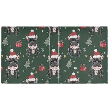 Fustylead Xmas Cute Bulldog Puppy and Tree 3 Ring Binder, D-Rings 1.5" Hardcover Folder, Fits 200 Sheets of A4 Paper, Durable Clipboard & Clean View with Inside Pockets for School Home Office - size: 12.4x10.63x2.36 Inch-1 Pack