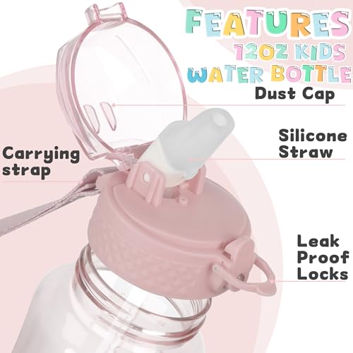 OLDLEY 12oz Kids Water Bottle, Tritan BPA-Free, Leakproof Flip Straw Lid, Motivational Time Marker, Carry Strap, Reusable Clear Water Bottle for Boys & Girls,Cherry Blossom - color: Cherry Blossom, style: 12 Ounces