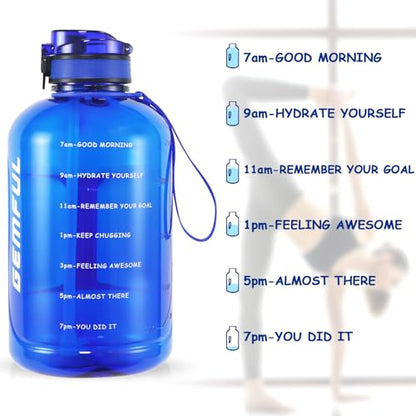 GEMFUL 2 Pack 3 Liter Water Bottle with Straw 101oz BPA-Free Leakproof Water Jug with Time Marker Handle for Gym Fiteness