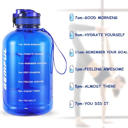 GEMFUL 3L and 2.2L Water Bottle with Handle Large Capacity Leakproof BPA-Free Time Marker Motivational Jug for Outdoor Camping Fitness Men & Women