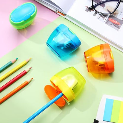 Tenceur 4 Pcs Pencil Sharpeners 3 Hole Jumbo Crayon Sharpeners Handheld Manual Portable Plastic Pencil Sharpener with Lid for Back to School Classroom Office Supplies Class