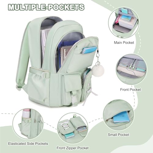 Scothen Backpack for Girls with Bento Lunch Box Set, School Bag Bookbag for Teens Girls Kids Student, 43oz Lunch Containers Lunchbox, Insulated Lunch Bag & Pencial Case, Back to School Gifts - color: Green