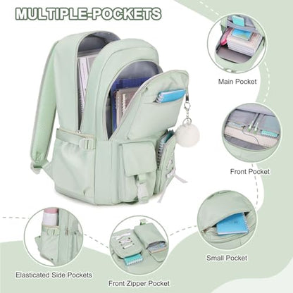 Scothen Backpack for Girls with Bento Lunch Box Set, School Bag Bookbag for Teens Girls Kids Student, 43oz Lunch Containers Lunchbox, Insulated Lunch Bag & Pencial Case, Back to School Gifts - color: Green