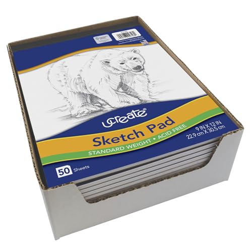 UCreate Sketch Pad,Standard Weight,9" x 12",50 Sheets,(Pack of 12) - size: 50 Count (Pack of 12)