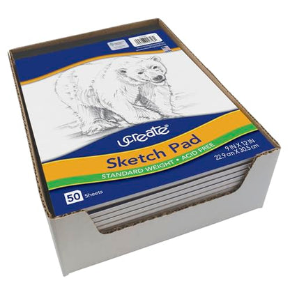 UCreate Sketch Pad,Standard Weight,9" x 12",50 Sheets,(Pack of 12) - size: 50 Count (Pack of 12)