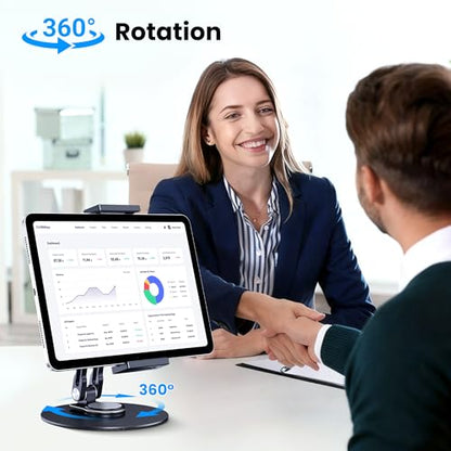 Tablet Stand Holder for iPad, Adjustable with 360 Rotating Base for Desk, Aluminum Swivel Tablet Stand Compatible with iPad Air, Mini, 10.2,9.7, Pro 11/13 and More