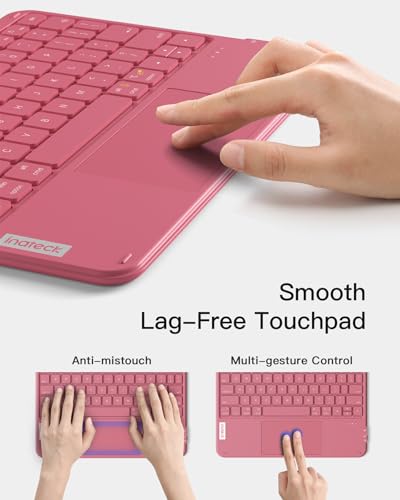 Inateck Bluetooth Keyboard with Touchpad, Ultra Slim and Portable Wireless QWERTY Keyboard, Compatible with Windows and iPad OS, KB01105,Pink - color: Pink