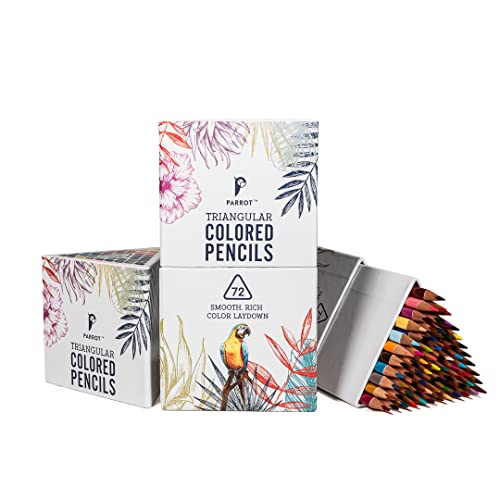 PARROT Premier 72ct Wooden Colored Pencils | Soft Core, Triangular-Shaped, Pre-Sharpened, For Artists, Adult & Kids, Drawing, Coloring, Blending, Shading