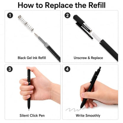 Gel Pens School Office Supplies - 6 Pcs 0.5mm Cute Ink Ballpoint with 10 Refills, Black White Fine Point Pen, Desk Accessories for Women College Teacher, Pastel Smooth Writing Pen for Journaling Gift - color: Black and White