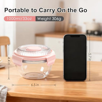 WHALEHOUSE Clear Eco-friendly SK chemicals ECOZEN Salad Container, 33OZ Portable Plastic Salad Bowls with Lid & Snack Tray, Leak-Proof Dressing Container, Reusable Fork, Lunch Box for Meal Prep (Pink) - color: Pink
