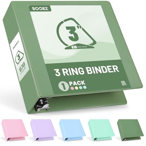 Sooez 3 Ring Binder 3 Inch, Large Binder with Pocket, Olive Green, 8.5"x11" | Holds 670-Sheet of Letter Paper, Extra Durable, PVC-Free, Clear View Cover, Interior Pockets, Eco-Friendly, School, Office - color: Olive Green, size: 3 inch
