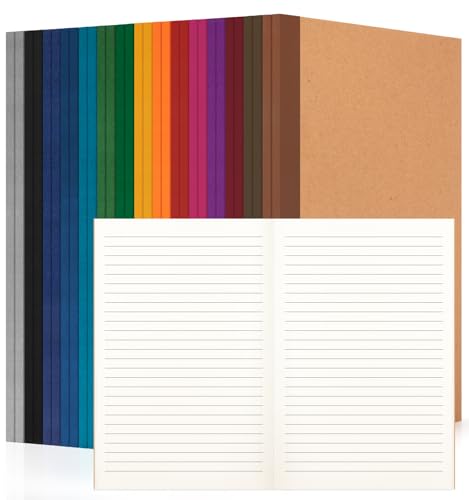 ALKALO 30 Pack Lined Notebook Journals Bulk, A5 College Ruled Composition Notebook, 8.3”x 5.5”, Kraft Cover with Vintage Spines, 15 Colors 60 Pages for School Office Travel(Vintage-Lined-30 pack) - color: Vintage, style: Lined-30pack