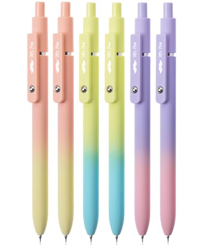 Mr. Pen- Retractable Gel Pens, 6 Pack, Gradient Color Barrels | Black Gel Pens, Fast Dry, Fine Point 0.5mm, Retractable, Cute Pens, Gel Ink Pens, Aesthetic Pens for Journaling - color: Gradient Barrels