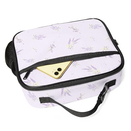 WOBAGMEN Large Lunch Box, Insulated Reusable Lunch Bag with Water Bottle Holder Portable Waterproof Leakproof Lunch Tote Bag Cute Lunch Box(Lilac Lavender) - color: Lilac Lavender