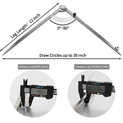 16 inch Compass for Geometry, Compass for Woodworking, Precision Woodworking Compass with Wing Divider and Pencil Holder, Large Compass for Geometry, Woodworking Compass, Drafting, Drawing Compass - size: 16in