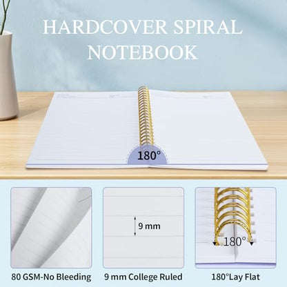 2Pcs Spiral Journal Notebook with 100 Pages, A5 College Ruled Hardcover Notebook for Office School Home,Twin-Wire Binding Notebook with Premium Thick Pape for Work and Study 8.46x6.22 - color: Hydrangea（she Believe）
