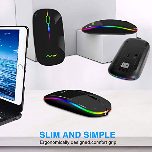 Wireless Bluetooth Mouse for Laptop, Rechargeable Mouse 2.4G USB Optical Wireless Mouse, LED Slim Dual Mode(Bluetooth 5.0 and 2.4G) Wireless for Laptop, PC, Mac OS, Android, Windows (Black) - color: Black
