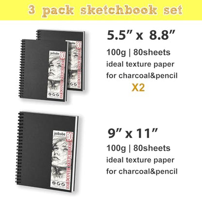 2PACK 5.5x8.5 and 1Pack 9 x 11 inches Hardcover Sketch Book，3 Pack 80-Sheets (68lb/100gsm)，Double-Sided Hardbound Sketchbook, Spiral Bound,Acid Free Painting Art Paper for Kids and Adults - size: 5.5 x 8.5 inches (2 Pack) + 9 x 11 inches (1 Pack)
