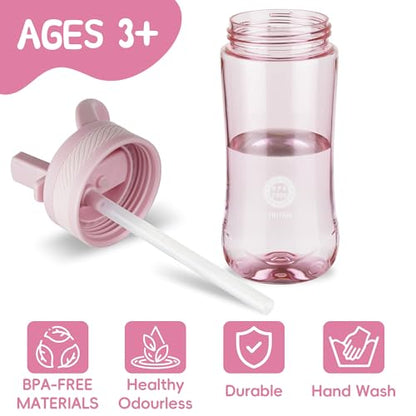 14oz Clear Kids Water Bottle with Straw Lid, BPA-Free Tritan, Measurement Scale, Sturdy Handle Wide Mouth Leak-proof Reusable Plastic Bottle for Boy& Girls, Back to School(Pink) - color: Pink
