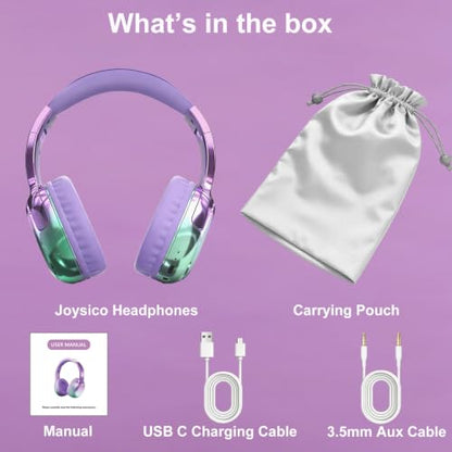 Joysico Wired and Wireless Headphones Over Ear for Kids Teen Girls Women | 85/94dB Volume Limit, Bluetooth 6.0, Mic, 60H Playtime, Foldable, Aux Cord for School Travel, Headset for iPhone iPad Tablets