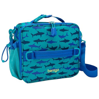 Bentgo Kids Lunch Bag - Durable, Double-Insulated Lunch Bag for Kids 3+; Holds Lunch Box, Water Bottle, & Snacks; Easy-Clean Water-Resistant Fabric & Multiple Zippered Pockets (Shark) - color: Sharks