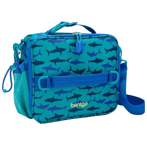 Bentgo Kids Lunch Bag - Durable, Double-Insulated Lunch Bag for Kids 3+; Holds Lunch Box, Water Bottle, & Snacks; Easy-Clean Water-Resistant Fabric & Multiple Zippered Pockets (Shark) - color: Sharks