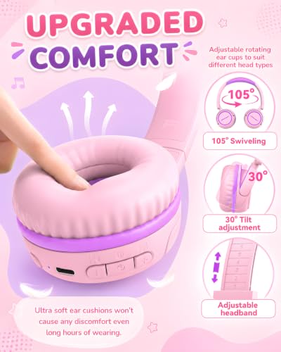 Kids Bluetooth Headphones, 80H Playtime Lightweight Wireless Headphones for Kids, 85/94dB Safe Volume Limit, Bluetooth 5.4, Built-in Mic kids headphones for School, Travel, iPad, Tablet (Pinkpurple) - color: Pinkpurple