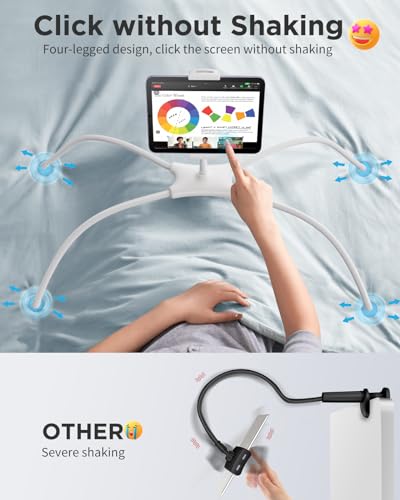 SAIJI Tablet Holder for Bed - iPad Phone Stand for Lap (White) | Fit Devices from 4.7" to 15.6", 360-Degree Rotating Clip, Hands-Free Reclined Reading, Neck & Posture Relief - color: White