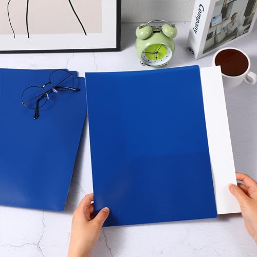 Patelai 50 Pack Plastic Folders with Pocket Bulk 2 Pocket Heavy Duty Letter Size Folders Business Card Holder for School Office File(Blue) - color: Blue