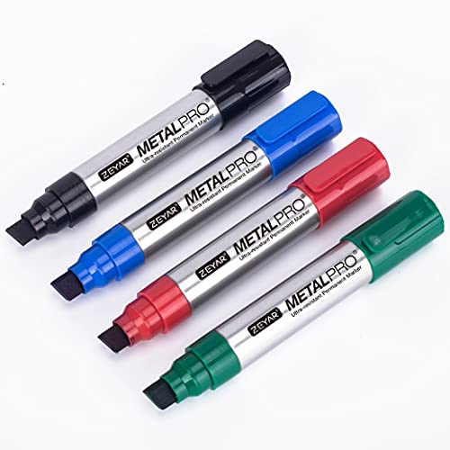 ZEYAR Permanent Markers, JUMBO Size, Aluminum Barrel, Set of 4, Waterproof & Smear Proof Markers, Writes on most surfaces (Black, Blue, Red, Green) - color: Black, Blue, Red, Green
