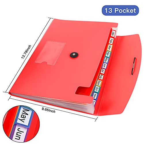 3 Pack 13-Pocket Expanding File, Plastic Expandable File Folder with Pockets, Accordion Organizer Folder - Black&Blue&Red - size: 3Pack-13Pocket