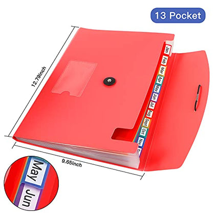 3 Pack 13-Pocket Expanding File, Plastic Expandable File Folder with Pockets, Accordion Organizer Folder - Black&Blue&Red - size: 3Pack-13Pocket